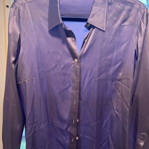 Lands' End Lavender 100% Silk Button-Front Blouse